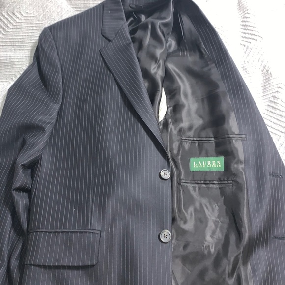Ralph Lauren 42r suit Black with pinstripe LNC